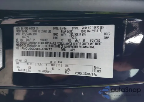 2017 Ford Escape Se from USA, damaged, VIN 1FMCU0GD0HUA38712